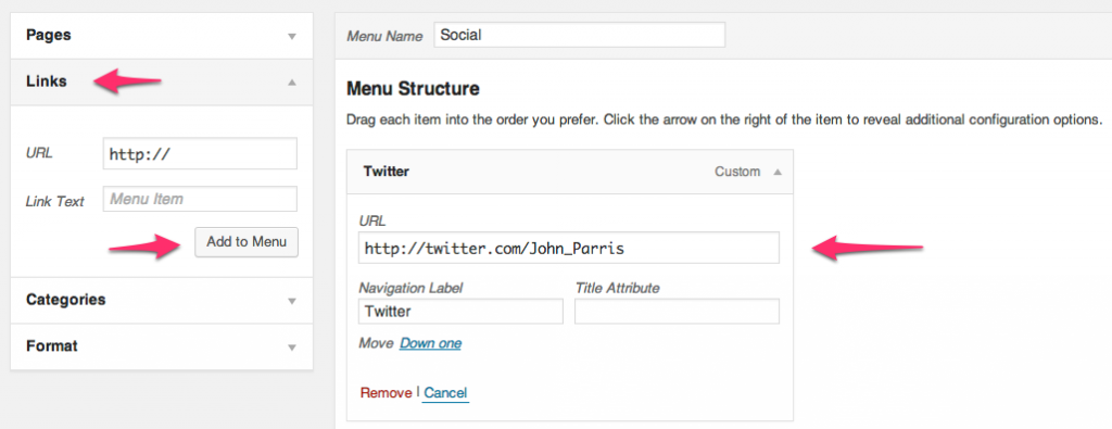 Configuring the Social Links menu