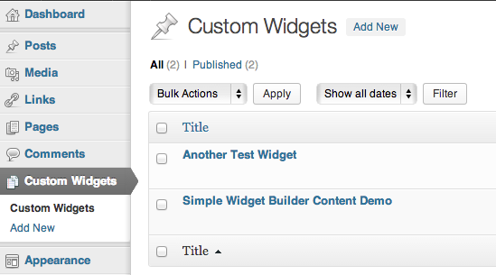 A list of custom widget content.