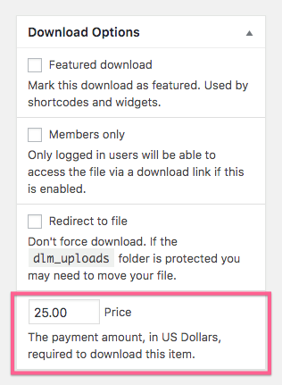 Set a price for your Download Monitor file